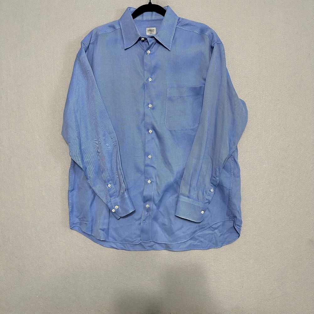 Armani Collezioni Mens Blue Twill Dress Shirt Size 16.5 42 Made in Italy